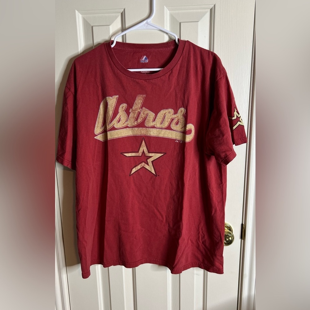 Majestic Houston Astros baseball red logo t shirt men’s size large